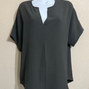 Zenana Outfitters Charcoal Split-Neck Blouse